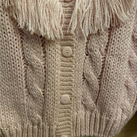 Vintage Diversity Size Large Coquette Girl Floral Fringe Baby Pink Cardigan - Picture 4 of 13